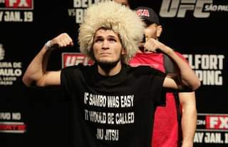 "If Sambo was easy it would be called jiu jitsu" was written on Khabib's t shirt during one of the weight ins