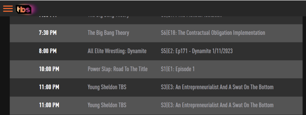 TBS schedule for 11th January as seen on 4th January