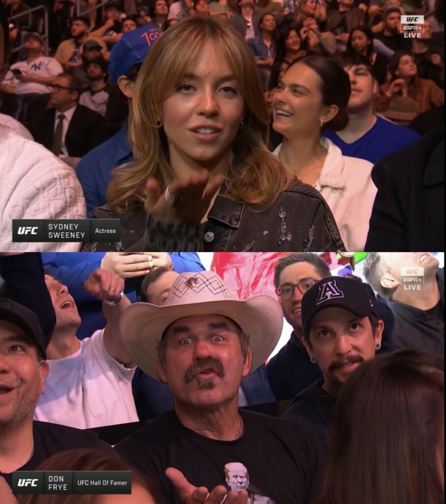 Sydney Sweeney: blows a kiss to the camera Don Frye: does the same exact thing right after 